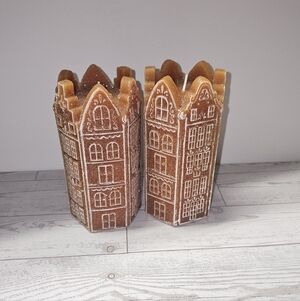 Set of 2 Decorative Gingerbread Building Candles - Brown